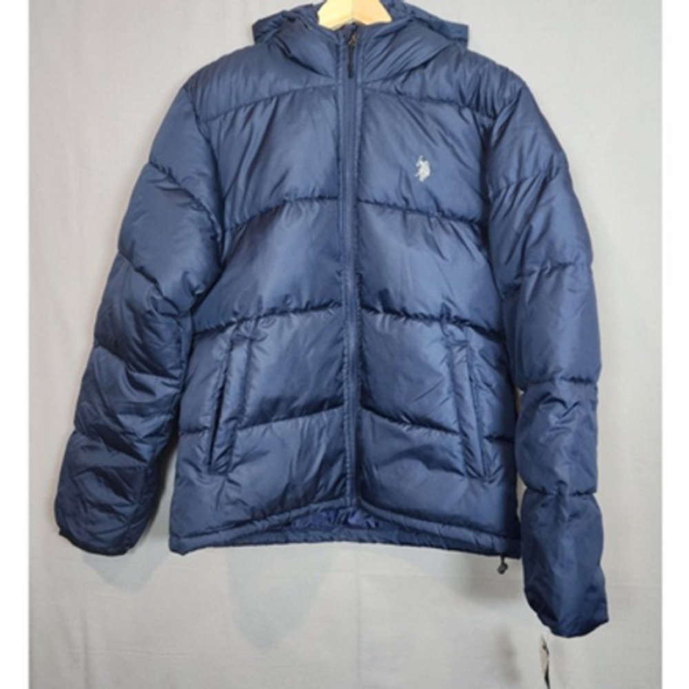 U.S. Polo Assn Puffer Jacket Navy Blue Hooded Full Zip Mens Medium 109565P2